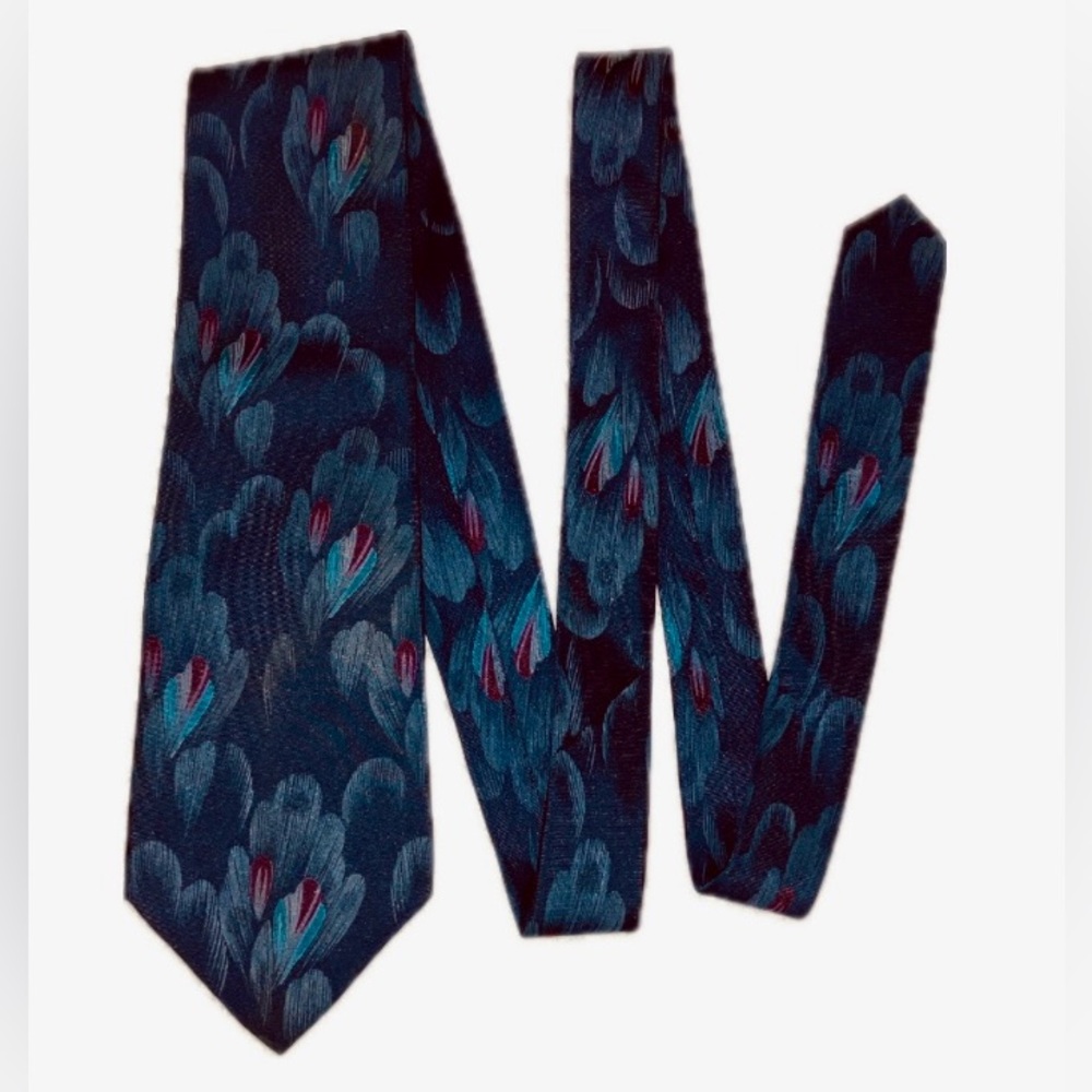 Vintage Lanvin silk tie, dark blue with red